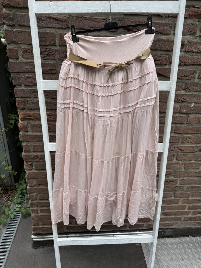 Damen Maxi rock Gürtel spitze rosa