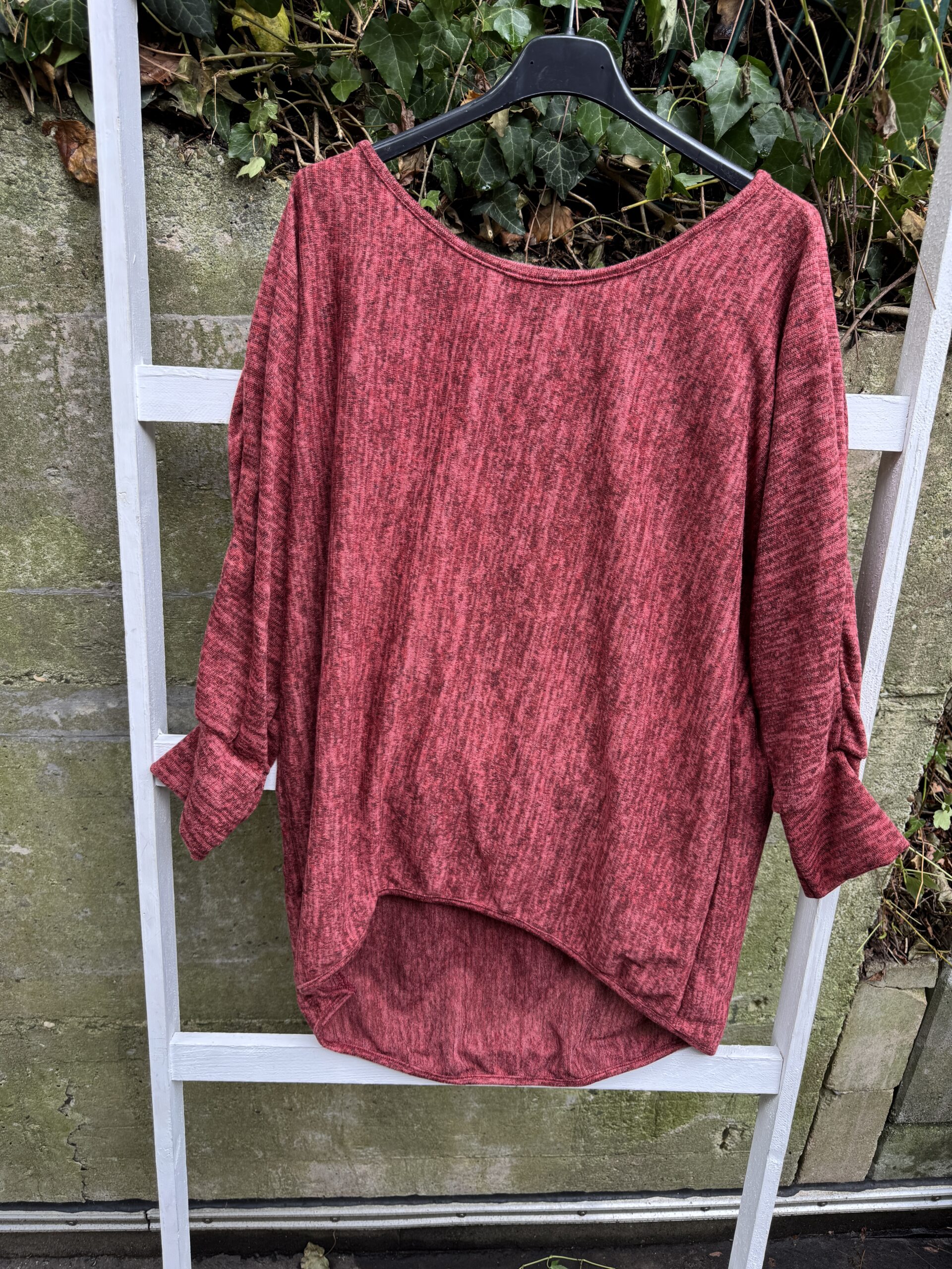 Damen meliertes langes dickeres Uni Shirt rot