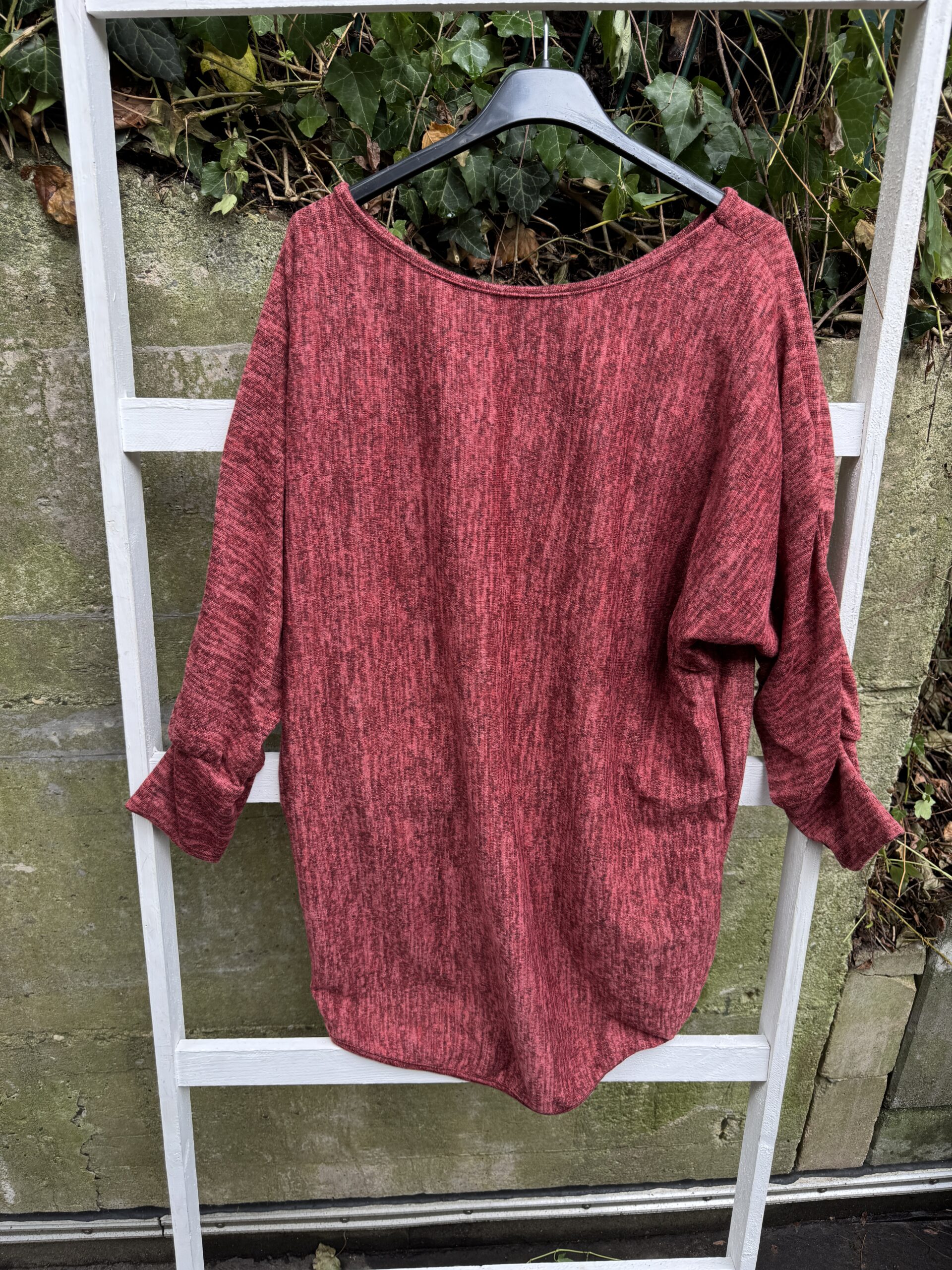 Damen meliertes langes dickeres Uni Shirt rot – Bild 2