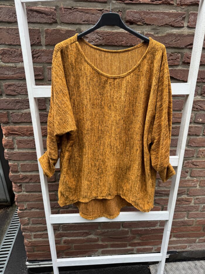 Damen meliertes langes dickeres Uni Shirt Senf