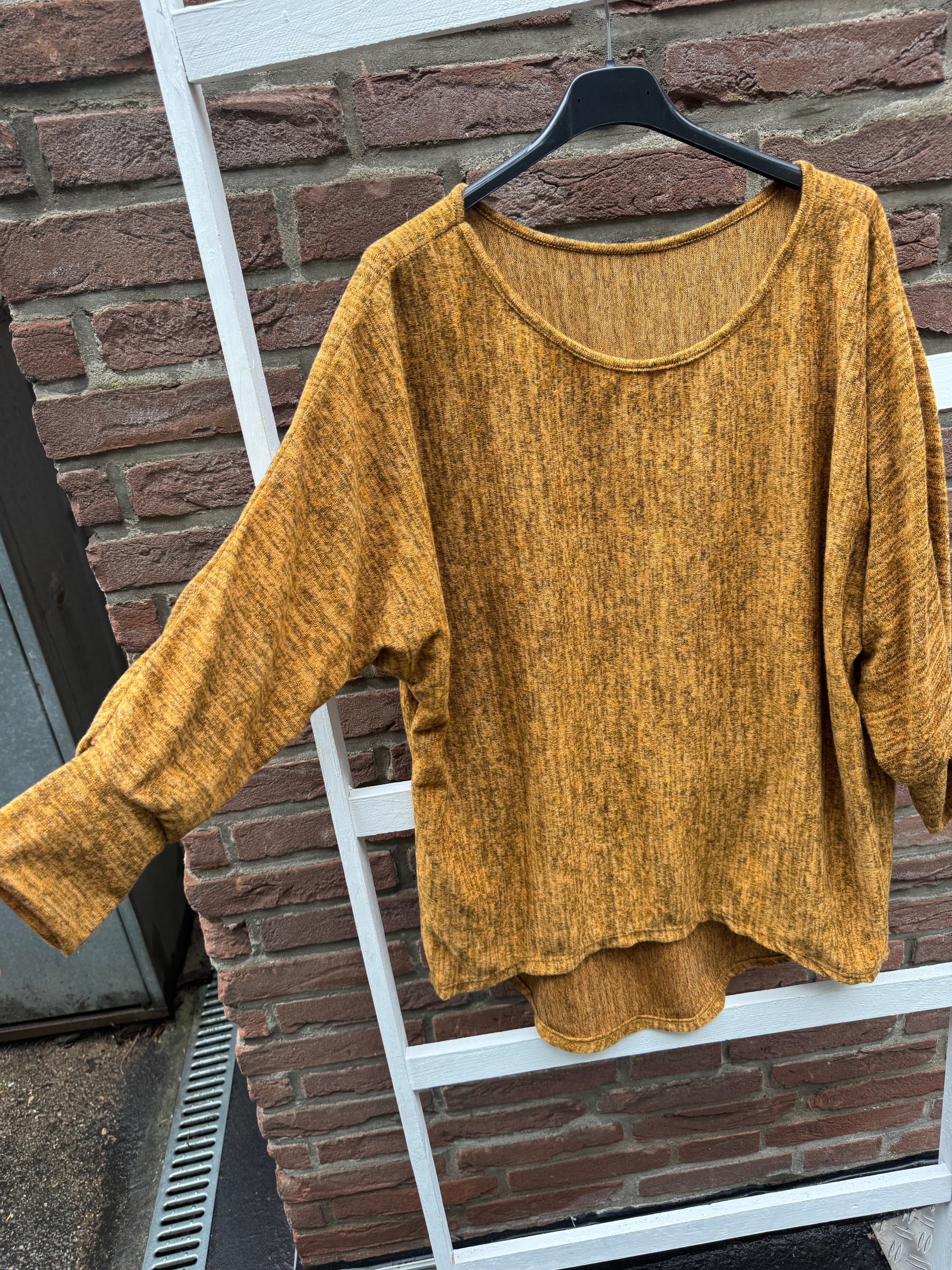 Damen meliertes langes dickeres Uni Shirt Senf