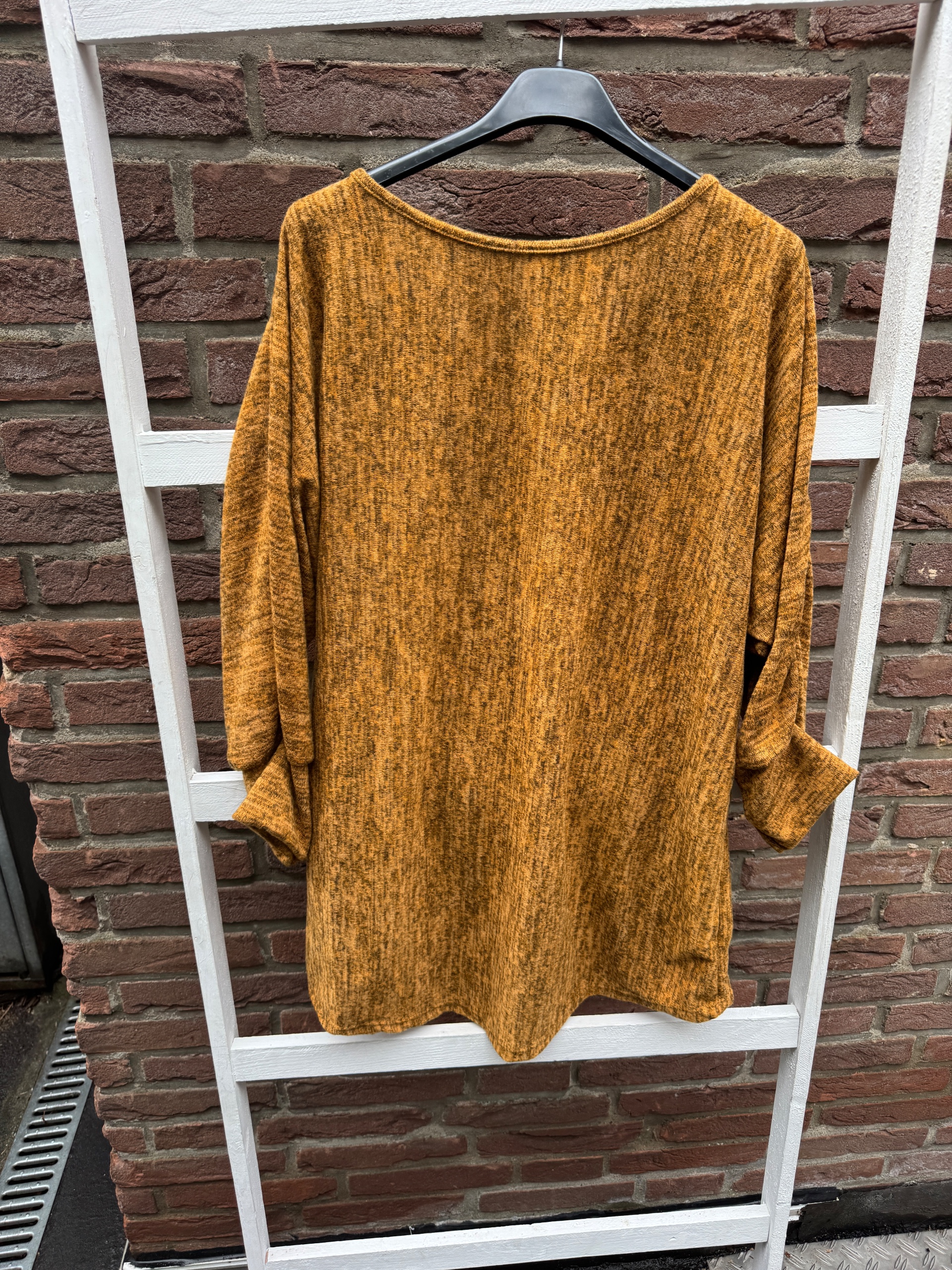 Damen meliertes langes dickeres Uni Shirt Senf