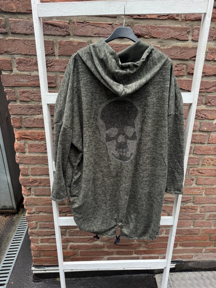 Damen cardigan Strickjacke skull khaki