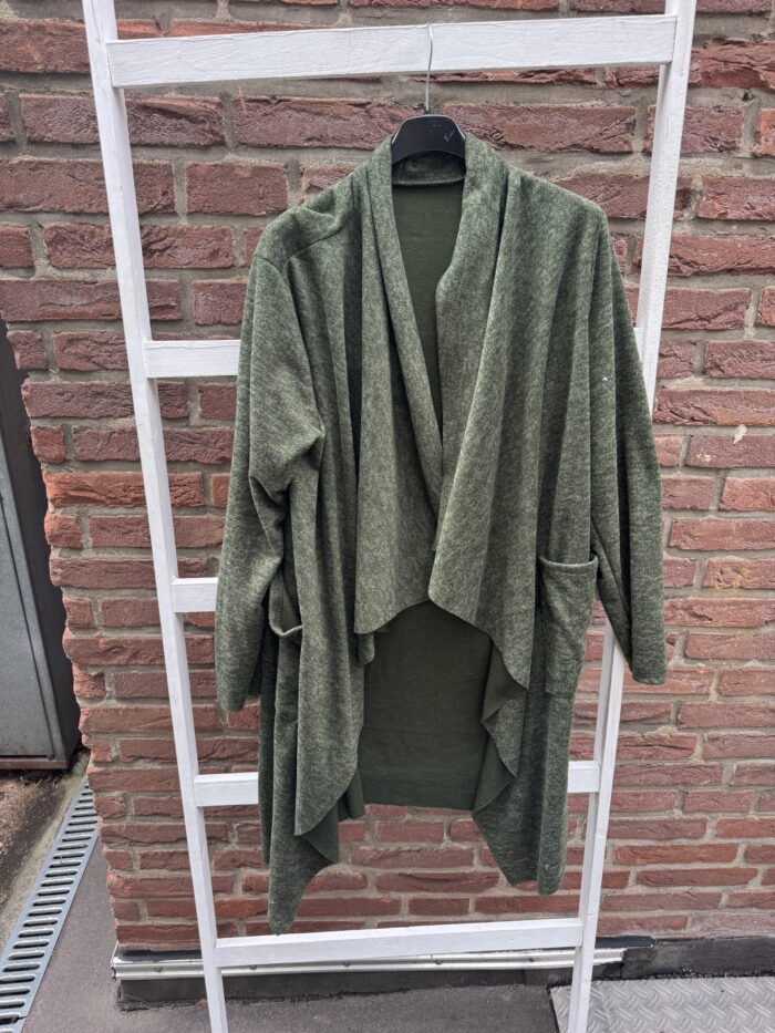 Damen cardigan Strickjacke Wasserfall Kragen Khaki/grün