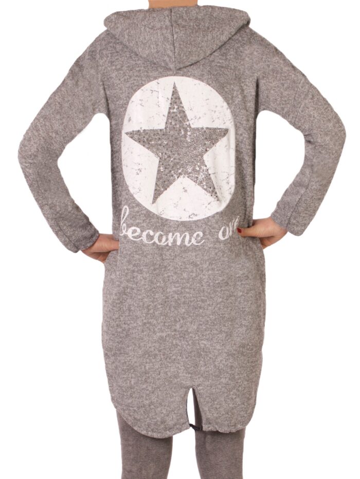 Damen cardigan Strickjacke Stern grau